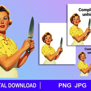 Clipart de faca de dona de casa engraçada, cartão, arquivo para download, png, jpg, engraçado, arquivo de camiseta para impressão, cartão de mulher, mãe, sarcástico, retrô, louco