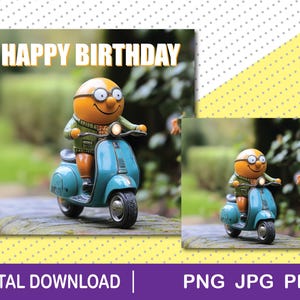Happy Birthday Scooter clipart download, png, jpg, pdf, Birthday Card, Mod, Scooterist, Vespa, Lambretta, Fun, Scooter Rider, Northern Soul