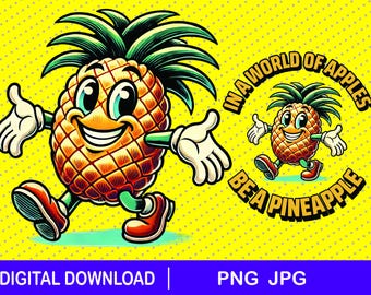 Fun Pineapple Clipart, Cartoon Pineapple, download file, png, jpg, funny, T-shirt file for printing, cartoon, Fruit lover, a world of apples