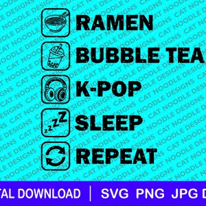 K-Pop Ramen Bubble Tea K-Pop Sleep Rapport png, svg, Download-Datei, dxf, png, K-Pop svg, K-Pop Addict, K-Pop Geschenkidee, K-Pop-Fan, Fun K-Pop