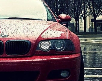 Cubiertas decorativas para faros delanteros BMW E46, diseño panal, en blanco y negro - 2 piezas. Accesorios, modificaciones y mejoras de personalización.
