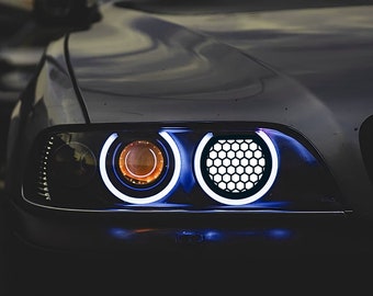 Cubiertas de faros delanteros en blanco y negro con diseño de panal para BMW Serie 5 E39 (2 unidades)