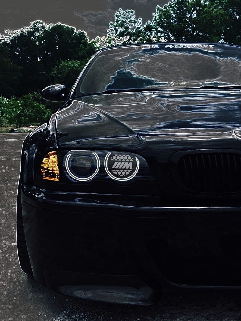 BMW 3 Series E46 M Logo Honeycomb Black & White Headlight Covers - 2 Pcs