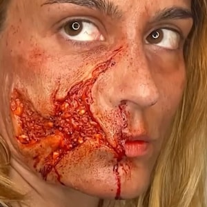 Zombie facial open wound,silicone prosthetics for Cosplay, LARP, Halloween and special effects makeup. Latex free.