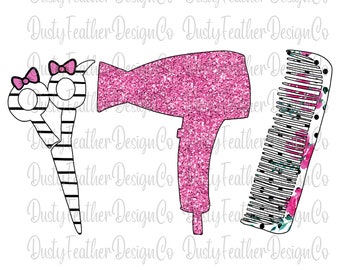 Hairstylist, Stripes, Floral, Glitter, Digital Download for: Sublimation, Waterslide, Screen Print, PNG,