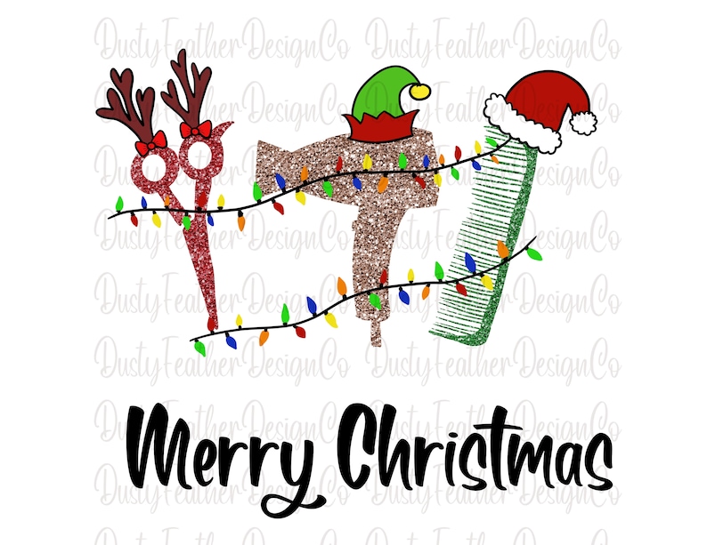 Merry Christmas Hair Stylist With Glitter Digital Design Etsy