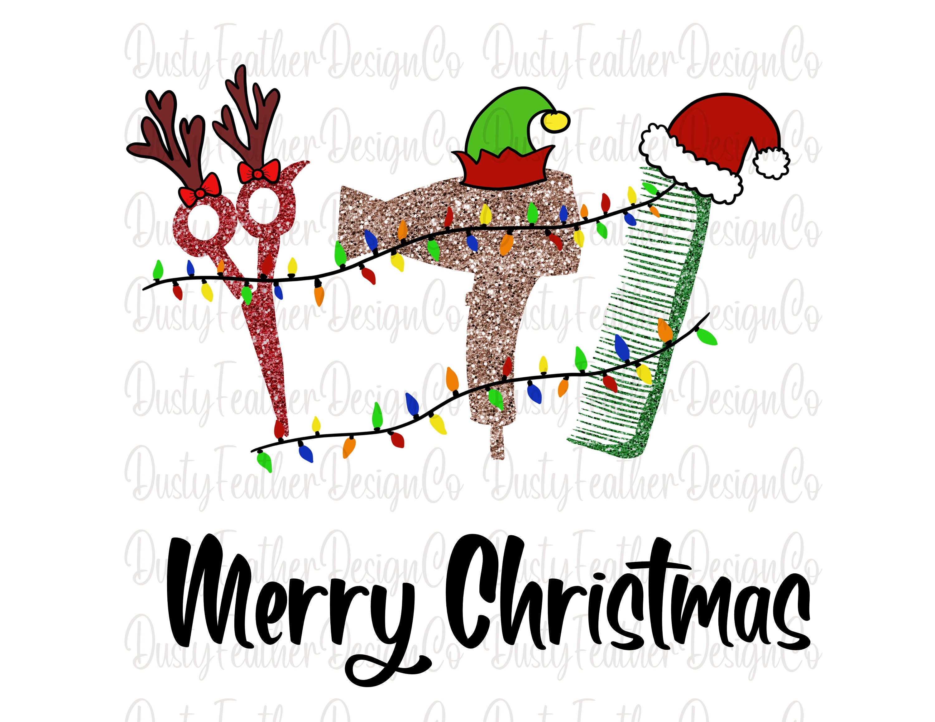 Merry Christmas Hair Stylist with Glitter Digital Design Etsy