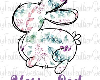 Happy Easter, Floral Bunny, Digital Download for: Sublimation, Waterslide, Screen Print,  Humor, PNG,