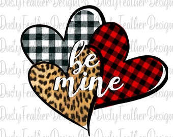 Valentine&#39;s Day, Be Mine, Love, Hearts, Stripes, Floral, Gold, Digital Download for: Sublimation, Waterslide, Screen Print, PNG,