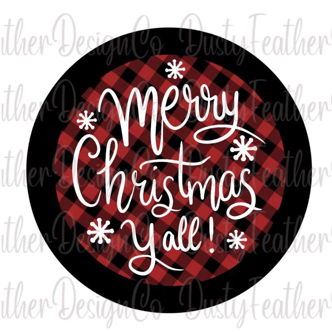 Merry Christmas, Buffalo Plaid, Round Ornament Digital Design for