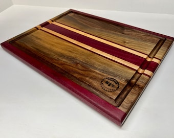 Handmade Wooden Cutting Board- Walnut, Maple, and Purpleheart
