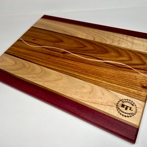 Handmade Wooden Serving/Cutting Board- Walnut, Maple, Purpleheart, and Canarywood