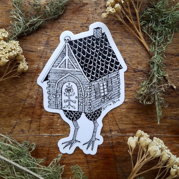 Baba Yaga's Hut Sticker - Vinyl Sticker - Fairy Tale Folk Art - Witch Sticker