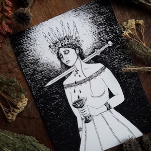 St. Lucia - 5x7 Archival Dark Art Print - Ilustración de tinta medieval