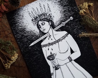 St. Lucia - 5x7 Archival Dark Art Print - Medieval Ink Illustration