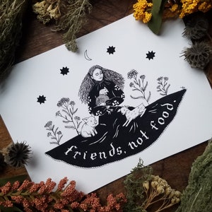 Friends, Not Food - 5x7 Archival Dark Art Print - Vegetarian + Vegan Wall Art