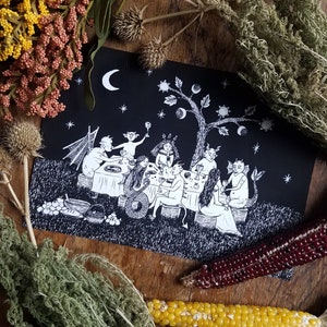 Midnight Feast - 5x7 Archival Dark Art Print - Mittelalter Tinte Illustration