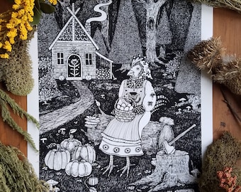 Chicken of the Woods - 8x10 Archival Dark Art Print - Folklore Ink Illustration