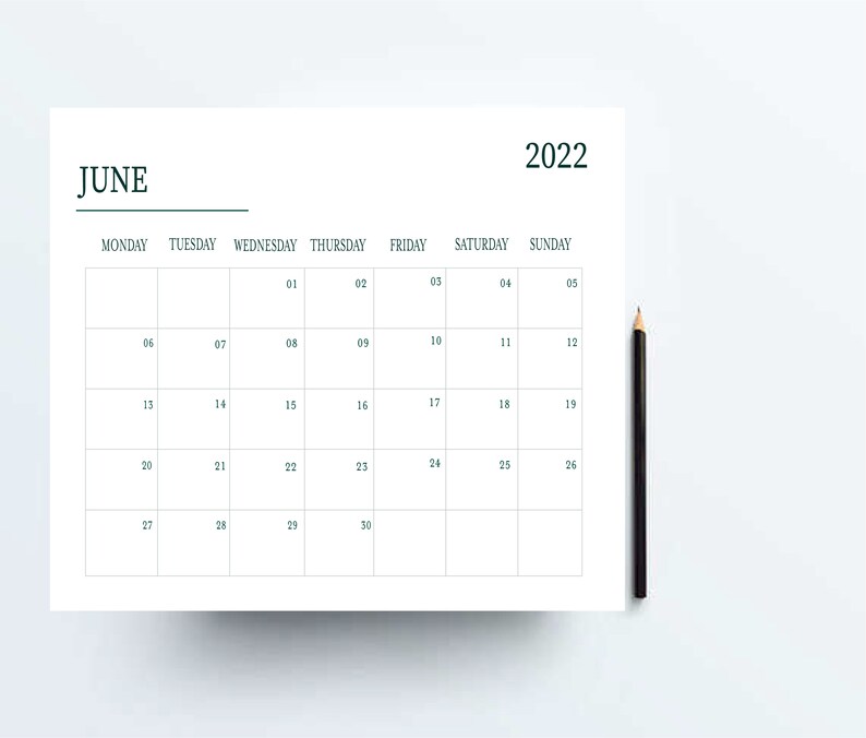 june 2022 monthly calendar landscape pdf a4 printable etsy