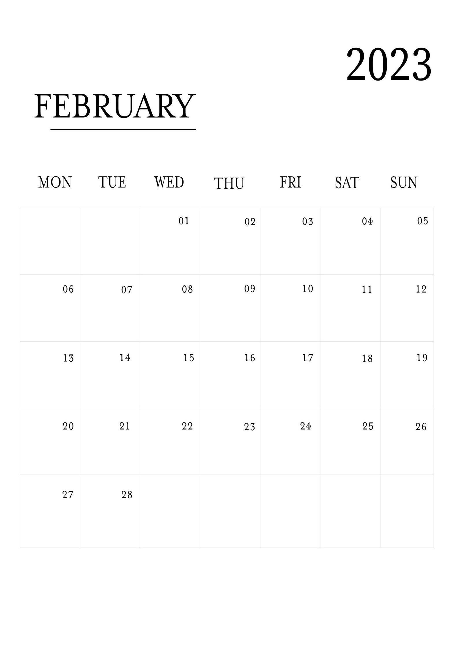 February 2023 Monthly Calendar PDF A4 Printable Instant | Etsy