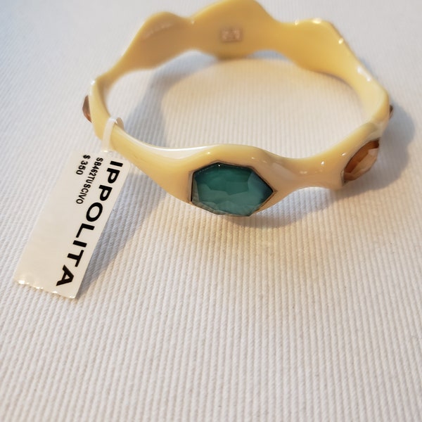 Brand New Ippolita Tuscivo ivory colored sterling silver resin bangle bracelet NWT aqua peach