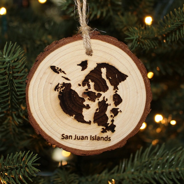 San Juan Islands Ornament Wood Round Custom Laser Engraved Christmas Ornament Seattle Gift Tag Orcas Island PNW Ornament San Juan Island WA