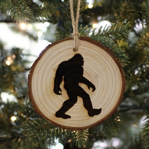 Laser Engraved Sasquatch Wood Ornament, Bigfoot Christmas Gift Tag Yeti
