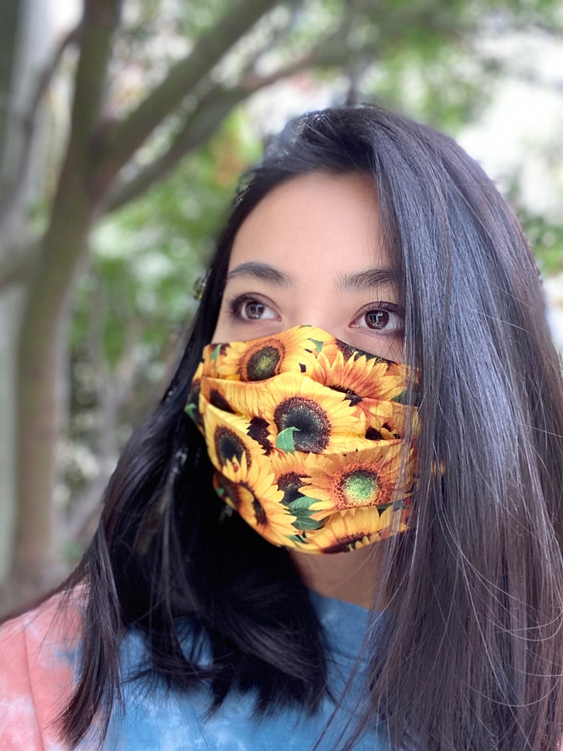 Sunflower Face Mask With Filter Pocket and Nose Wire Adult Etsy