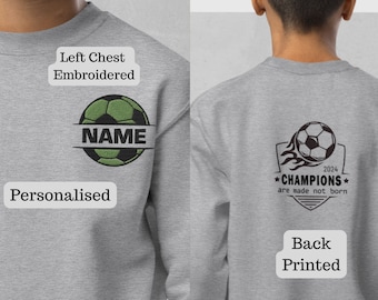 Personalisiertes gesticktes Fußballfan-Sweatshirt, kundenspezifisches Fußball-Fußballspieler-Shirt, Geschenk für Fußballfans, Fußballmeister-Sweatshirt