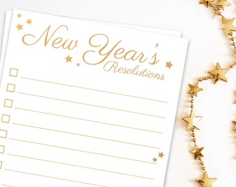 New Year's Resolutions List, Inspirational New Year's Resolutions Card 2024, Goals list, printable to do list, Resolutions Checklist, Plan