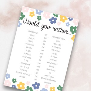 Would you rather Slumber Party Game, Girls Birthday Games, Sleepover Party Games, Girls Party, Pajama Party, Printable Game, Teen Tween PDF