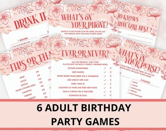 6 Adult Birthday Party Games Bundle, Virtual Zoom Birthday, Game for Adults, Fun Birthday Games for Women, Virtual Printable Sleepover Ideas