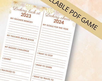 New Years Resolutions List, New Years Eve Games, Virtual PDF comparison of years, Printable Cards, NYE New Years Ideas 2022 2023 Fillable