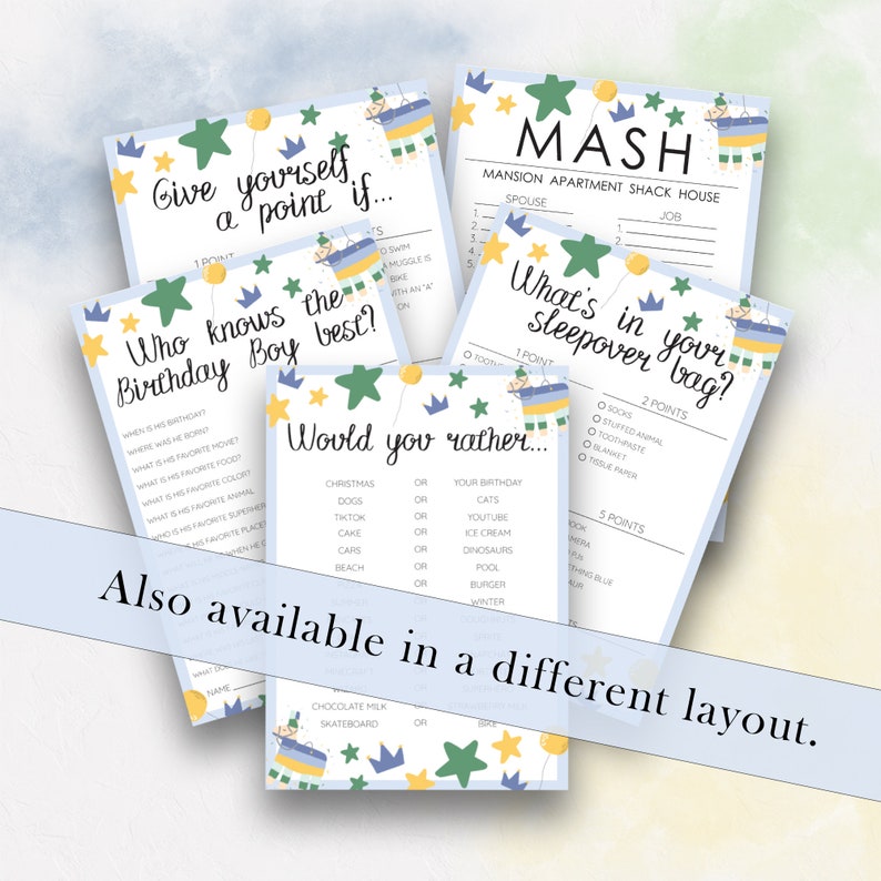 MASH Game Slumber Party, Girls Birthday Games, Sleepover Games, Girls ...