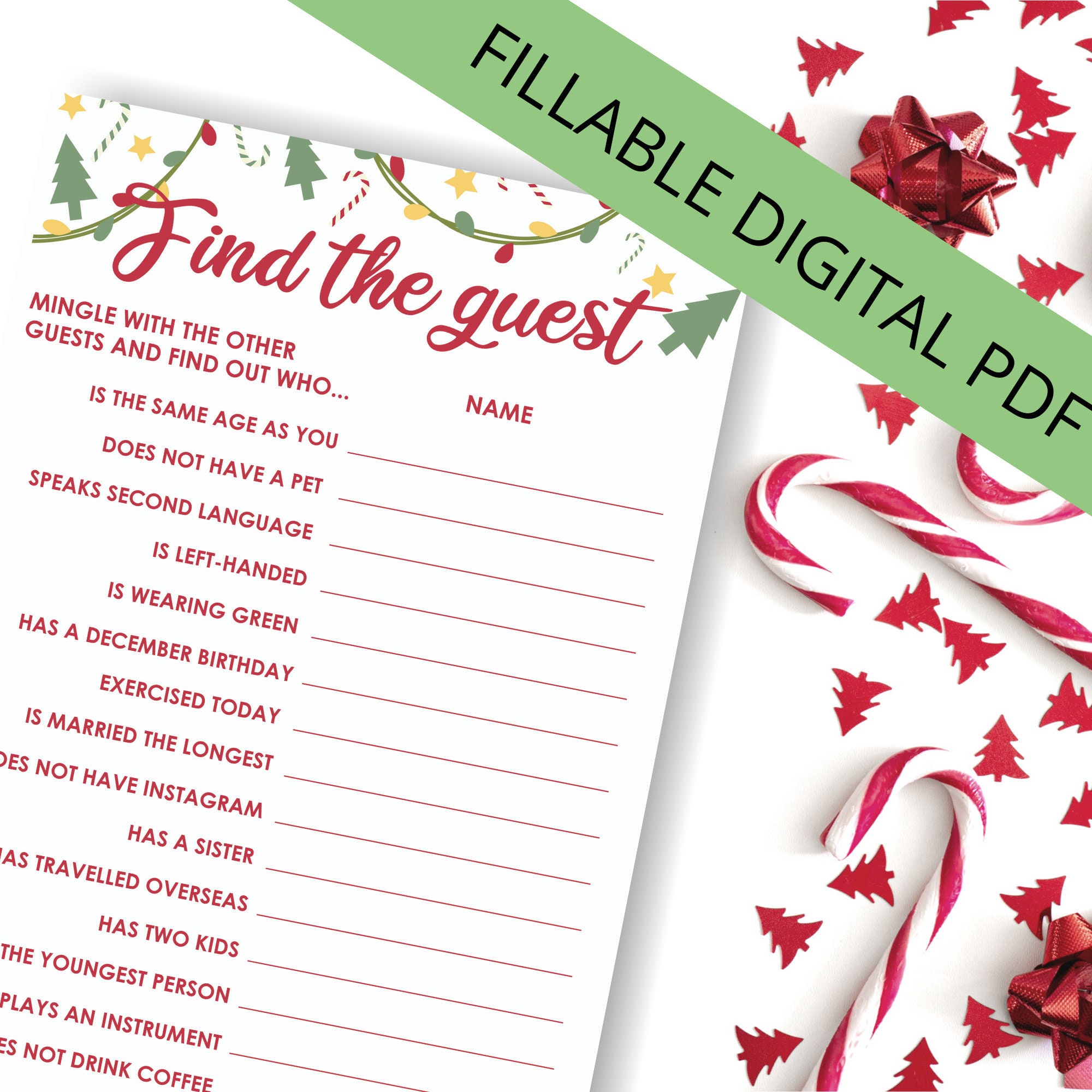 Find the Guest Fillable Christmas Game, Virtual Mingle Game, Party ...