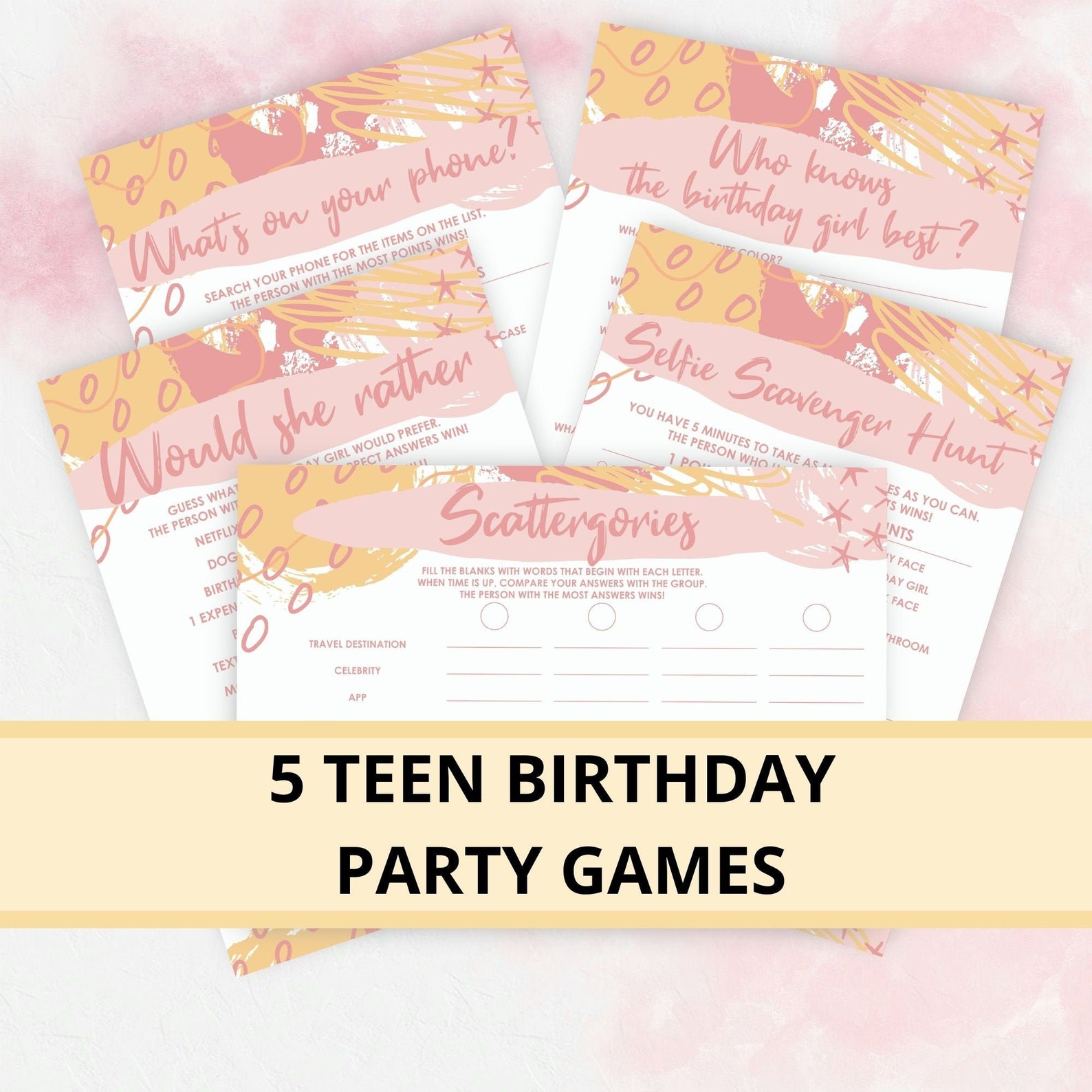 5 Teen Birthday Party Games Bundle, Virtual Zoom Birthday, Game for