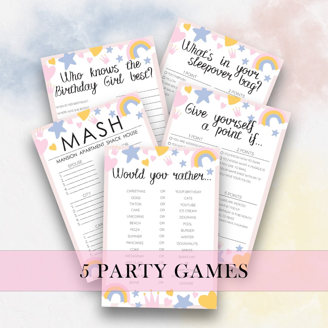 Slumber Party Games Bundle, Girls Birthday Party Games, Sleepover Party