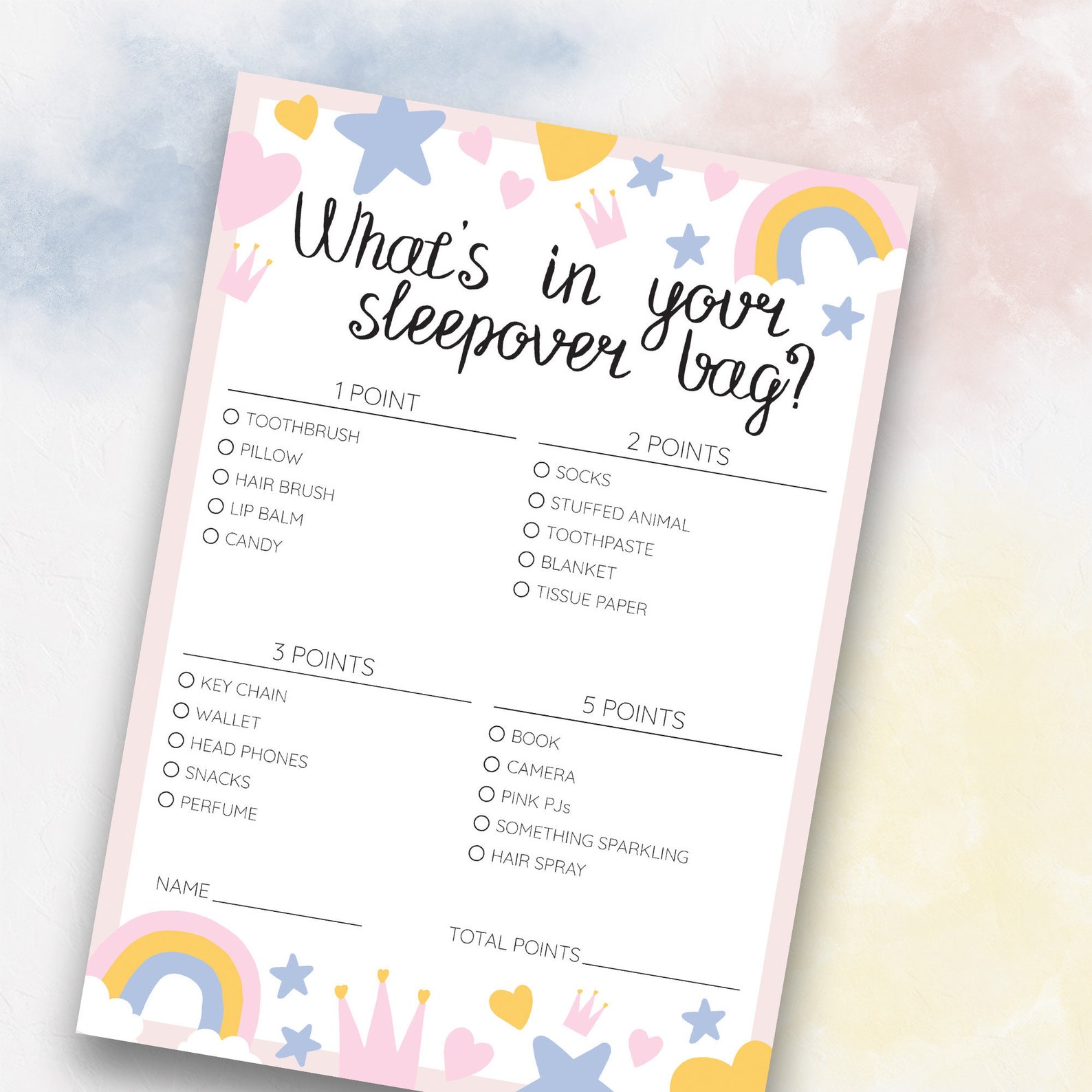 Whats in Your Sleepover Bag Slumber Party Games, Girls Birthday Game