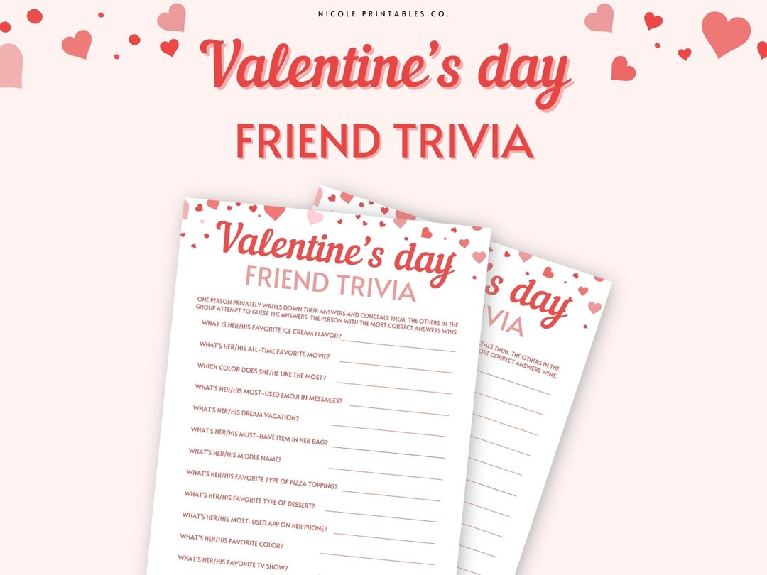 Friend Trivia Printable Valentine's Day Party Game for Kids, Adult and ...
