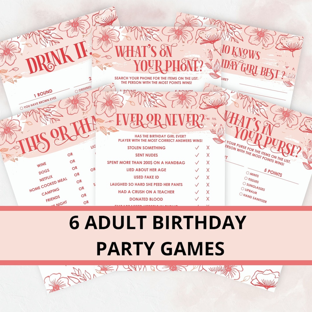 6 Adult Birthday Party Games Bundle, Virtual Zoom Birthday, Game for