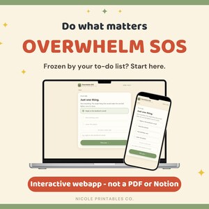ADHD Overwhelm Tool | Brain Dump | One Task Web App | Interactive Priority & Focus Planner for Busy Minds | Digital Download | To Do List
