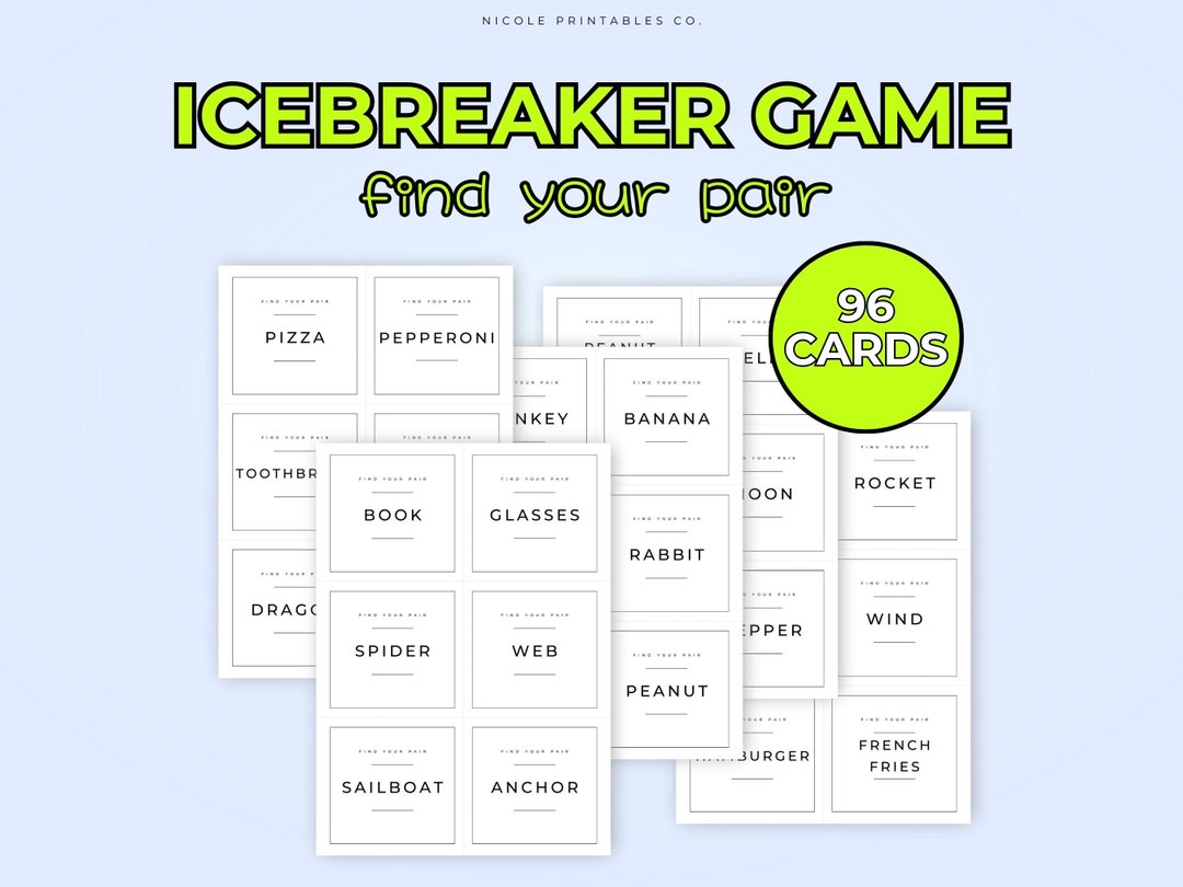 Find Your Pair Icebreaker Game, Printable Office Party, Gathering, and Class Activity Game, Fun