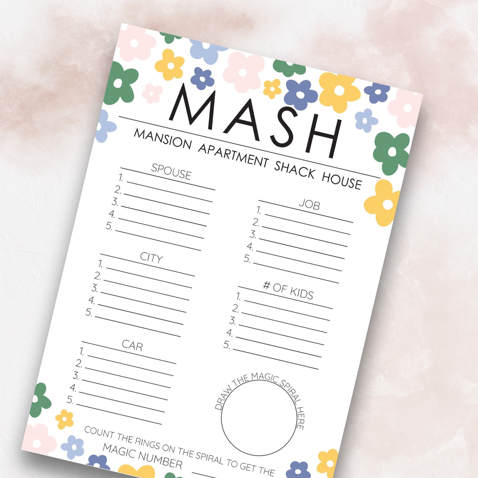 MASH Game Slumber Party, Girls Birthday Games, Sleepover Games, Girls