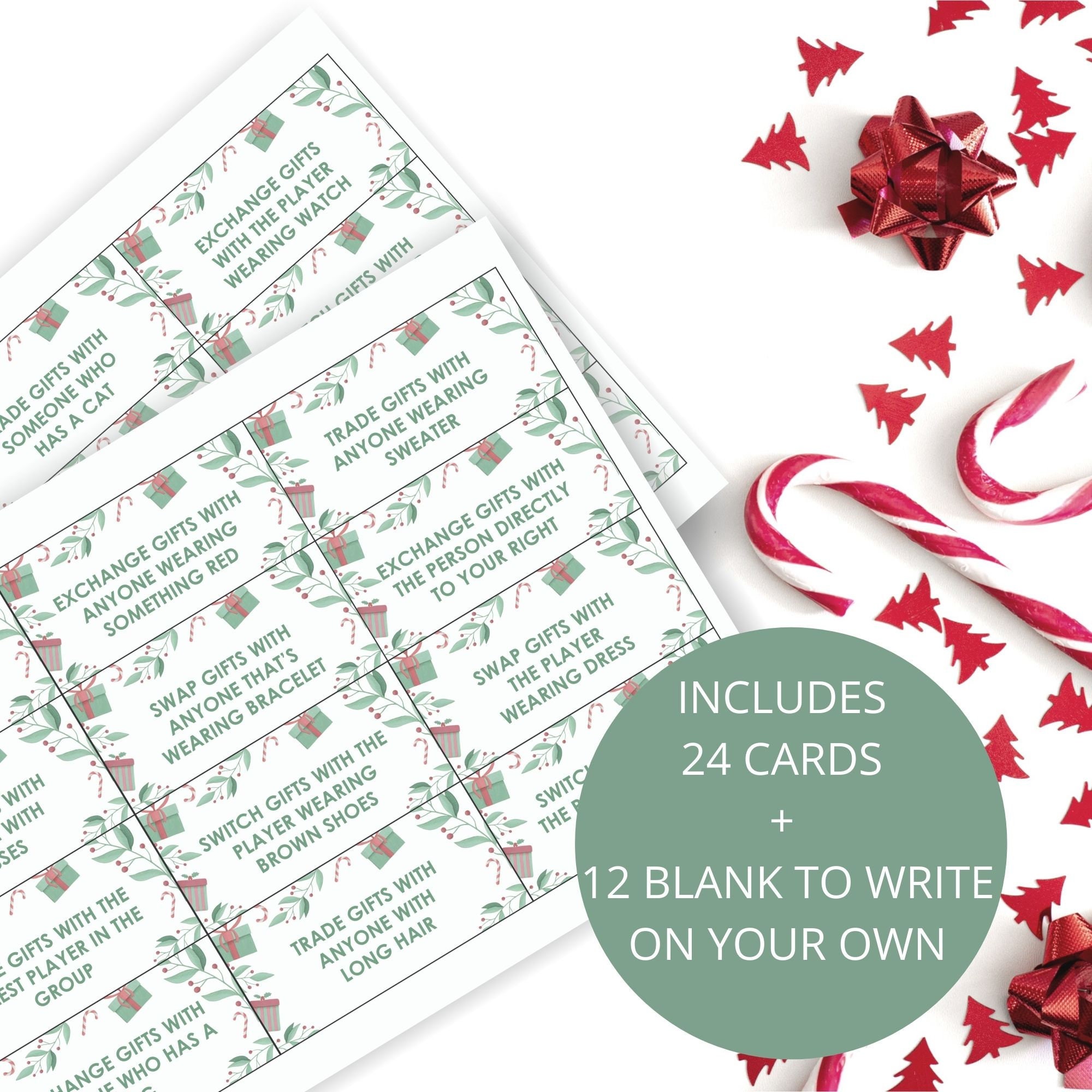 Christmas Gift Exchange Fun Cards Game, Holiday Games Printable, Family