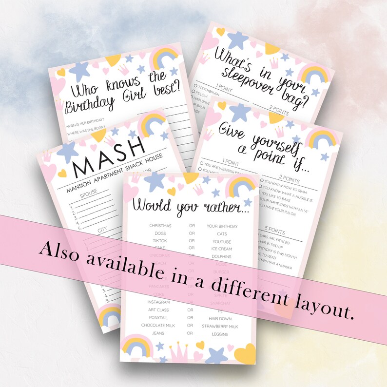 MASH Game Slumber Party, Girls Birthday Games, Sleepover Games, Girls ...