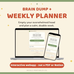 Brain Dump Weekly Reset Planner | ADHD Digital Printable, Guided Week Planner Worksheet, Mental Declutter Overwhelm Tool, Instant Download