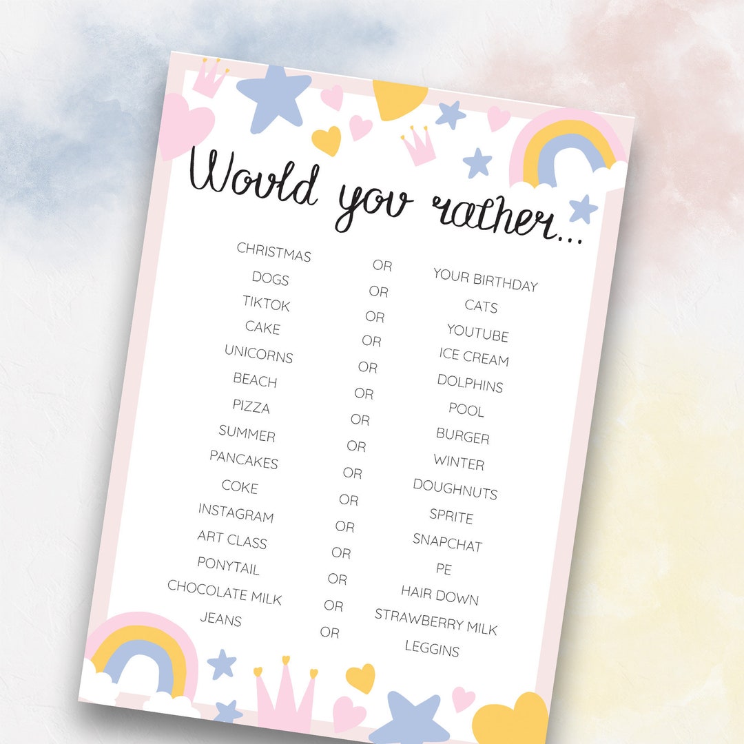 Would You Rather Sleepover Game, Girls Birthday Party (PDF) - Etsy