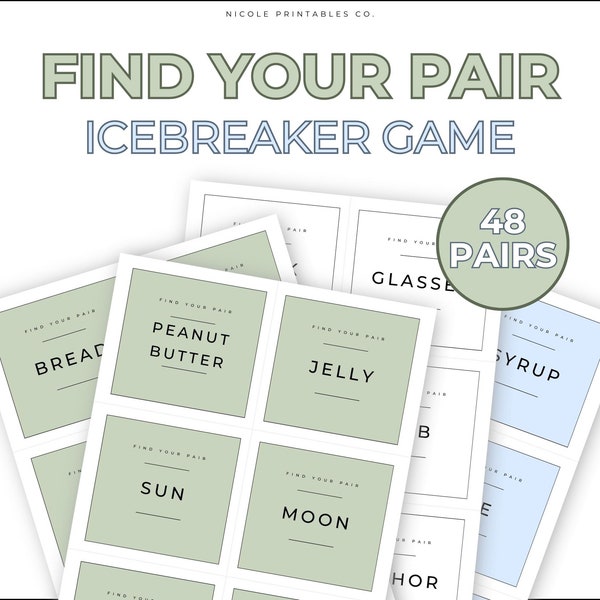 Find Your Pair Icebreaker Game, Printable Office Party, Gathering, and Class Activity Game, Fun Team Building Activity, Find your Match