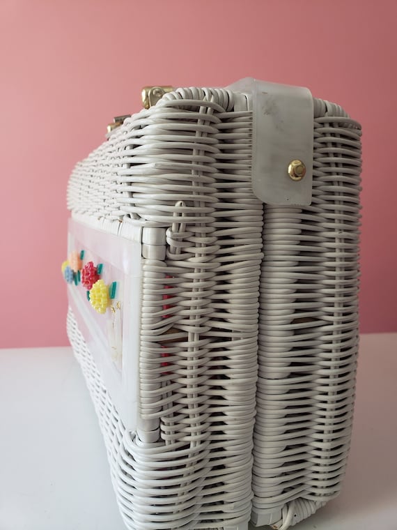 Vintage White Wicker Handbag | Basket Purse | 195… - image 5