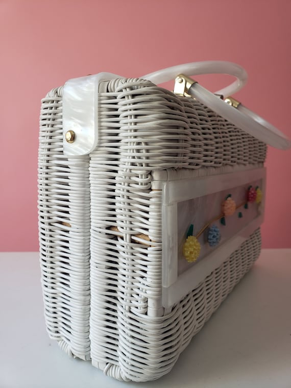 Vintage White Wicker Handbag | Basket Purse | 195… - image 2